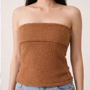 ZARA Brown Teddy Tube Top XS | Sherpa Strapless Top